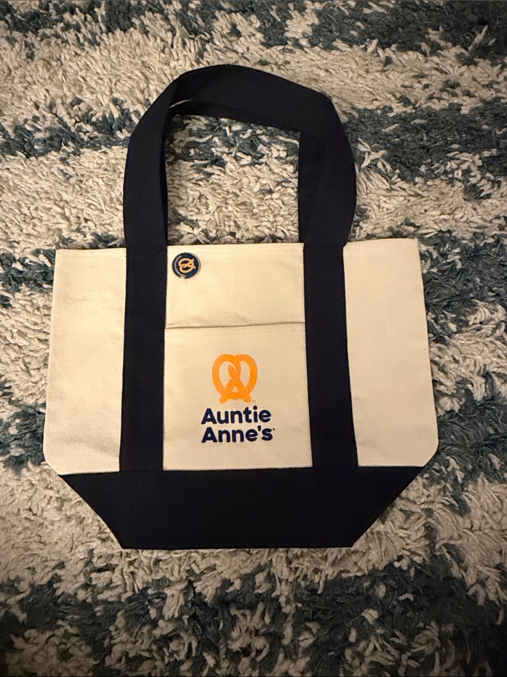 Two-Tone Canvas Tote Bag in Cream and Navy